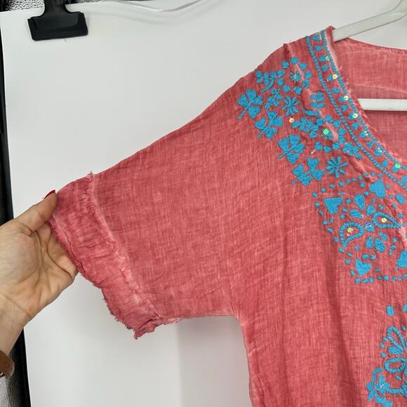 Anthropologie Kyla Seo Josephina Embroidered Dress Coverup Boho Beach Coral - Picture 6 of 11